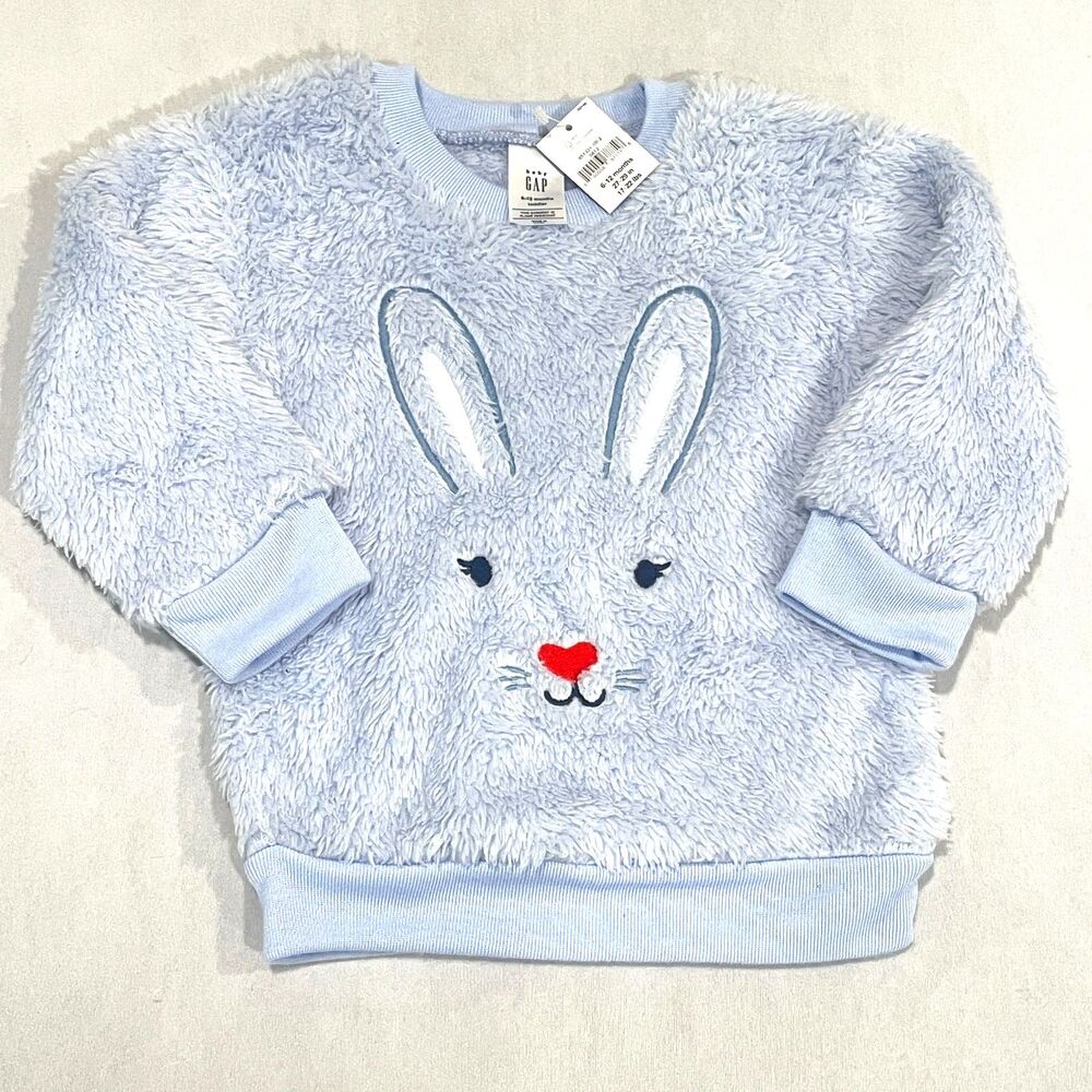 ~ Baby Gap 6-12mo Easter Bunny Fleece Top Lavender PJ Plushie Soft Fluffy Purple - Picture 2 of 12